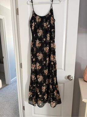 Old Navy Black Maxi Dress with Peach Floral Print